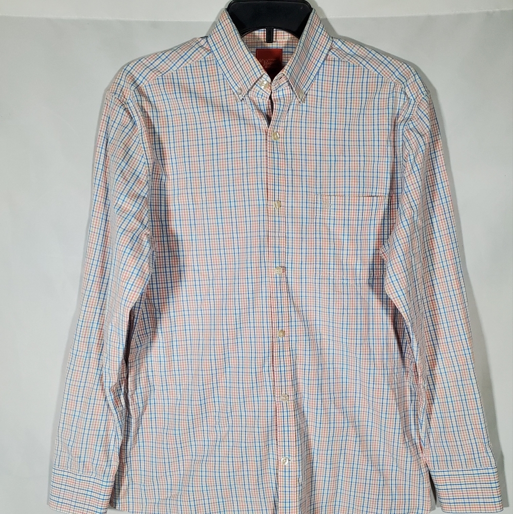 ORIGINAL PENGUIN BY MUNSINGWEAR PEACH TAN BLUE SLIM FIT BUTTON UP